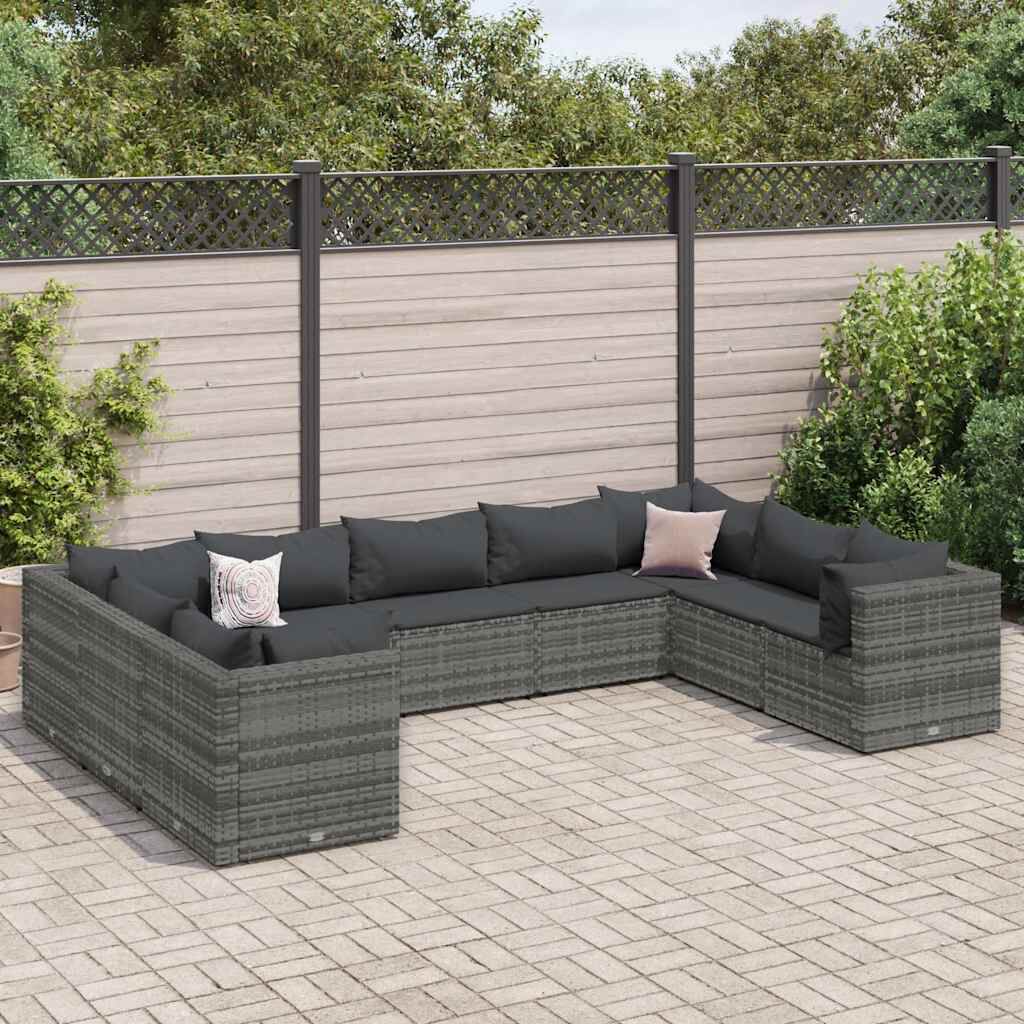 vidaXL 9 Piece Garden Lounge Set with Cushions Grey Poly Rattan