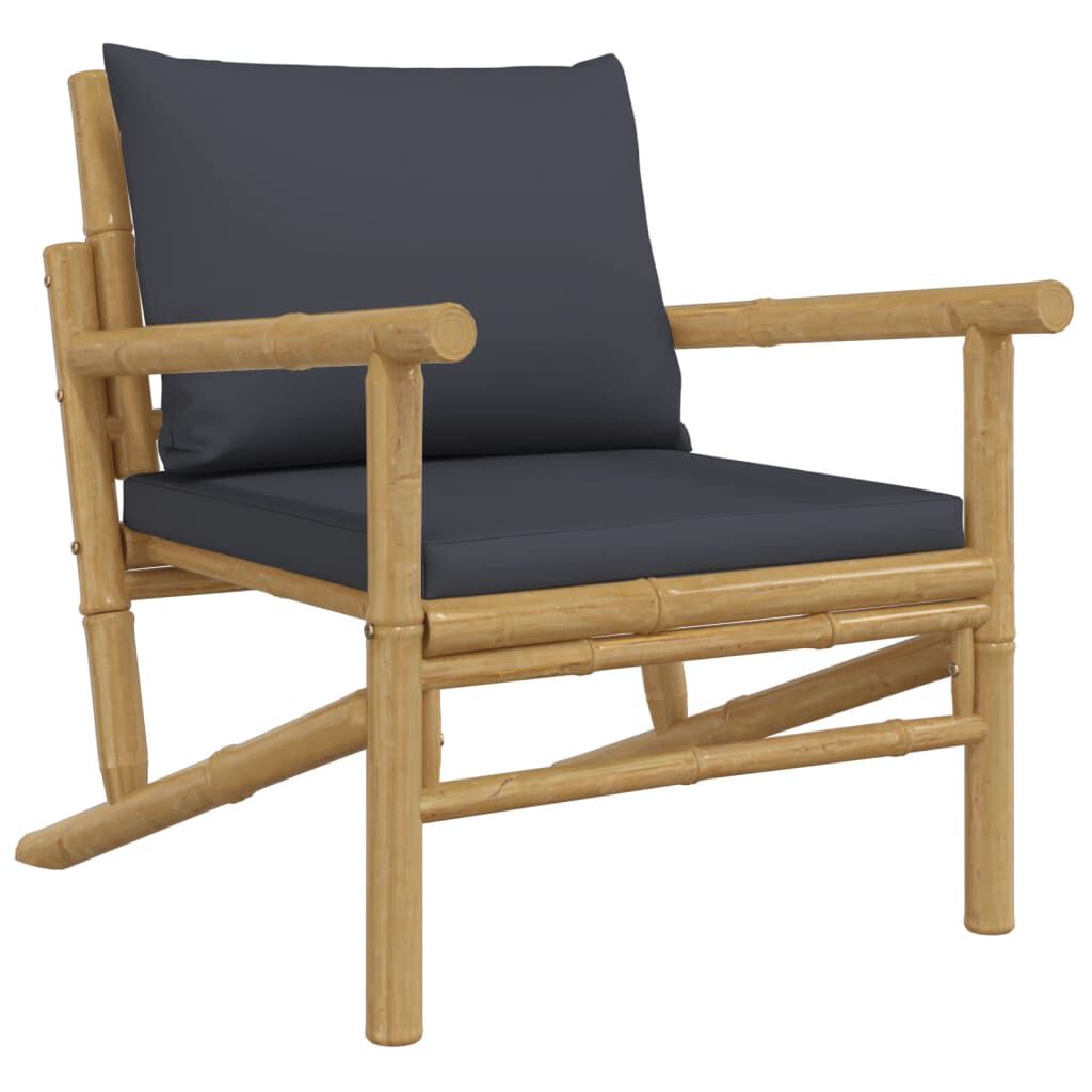 vidaXL 3 Piece Garden Lounge Set with Dark Grey Cushions Bamboo