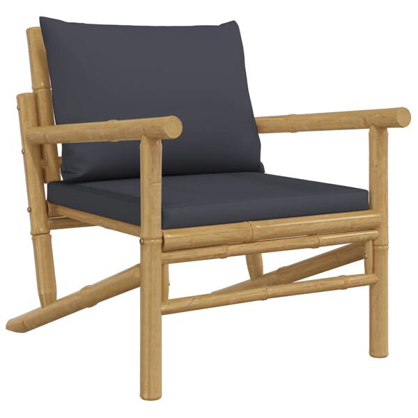 vidaXL 3 Piece Garden Lounge Set with Dark Grey Cushions Bamboo