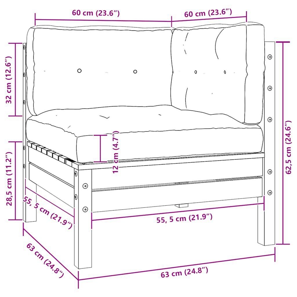 vidaXL 3 Piece Garden Lounge Set with Grey Cushions Solid Pinewood