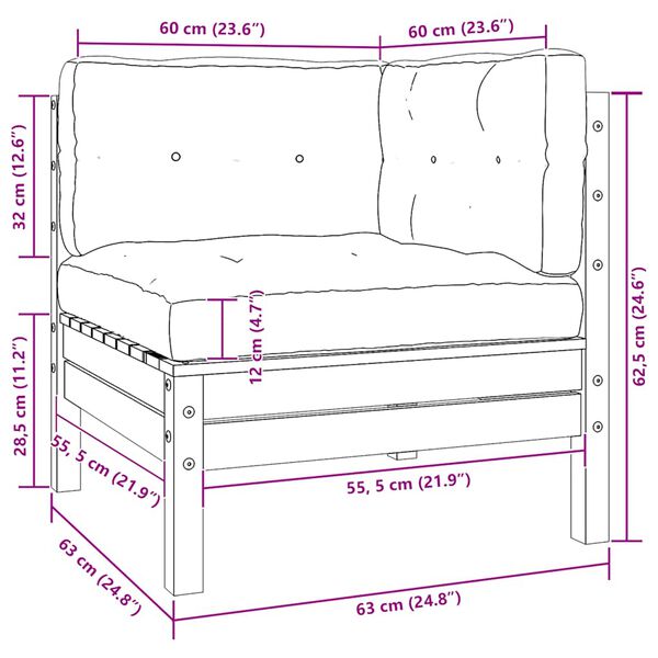 vidaXL 3 Piece Garden Lounge Set with Grey Cushions Solid Pinewood