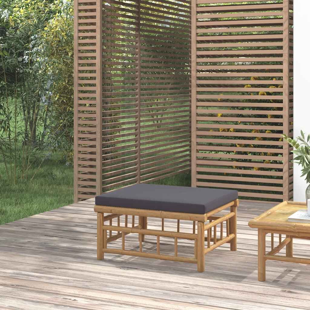 vidaXL Garden Footstool with Dark Grey Cushion Bamboo