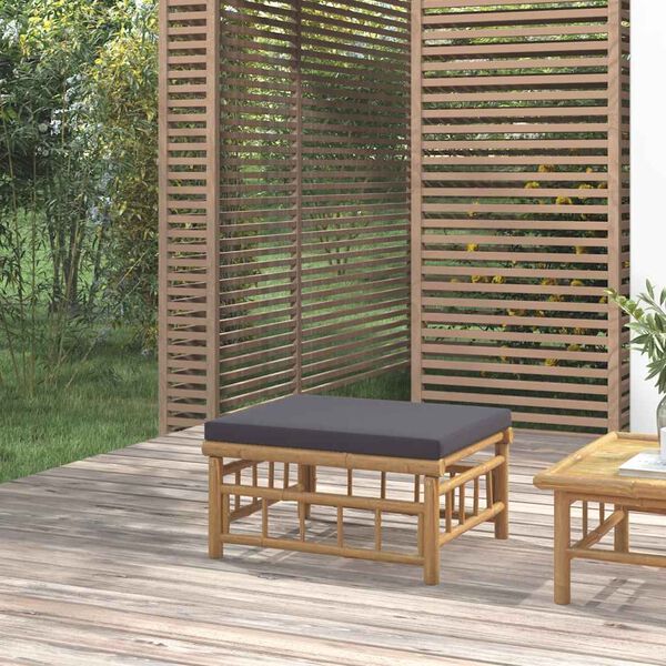 vidaXL Garden Footstool with Dark Grey Cushion Bamboo