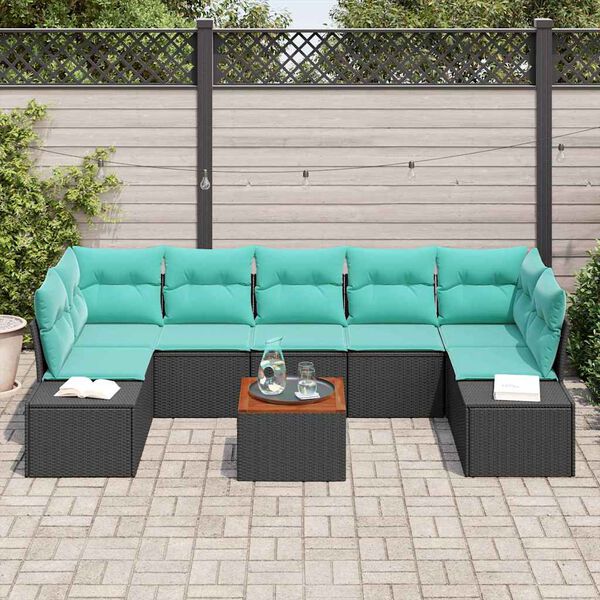 vidaXL Garden Sofa Set 8 pcs Black and turquoise