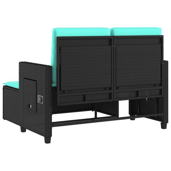 vidaXL Reclining Garden Bench with Cushions Black Poly Rattan
