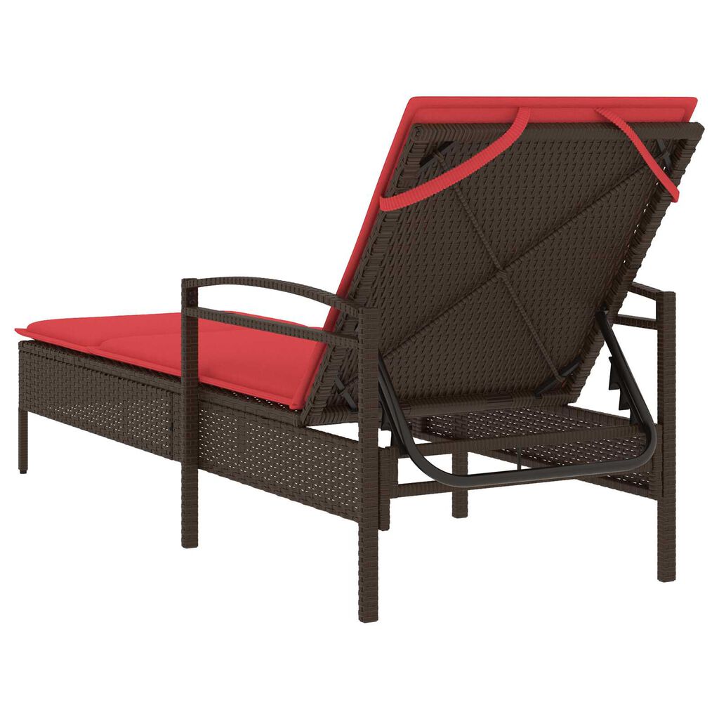 vidaXL Sun Lounger with Cushion Brown 63x200x81 cm Poly Rattan