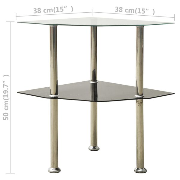 vidaXL 2-Tier Side Table Transparent & Black 38x38x50cm Tempered Glass