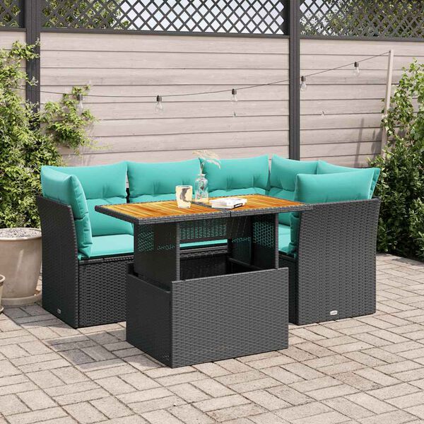vidaXL 5 Piece Garden Sofa Set with Cushions Black Poly Rattan