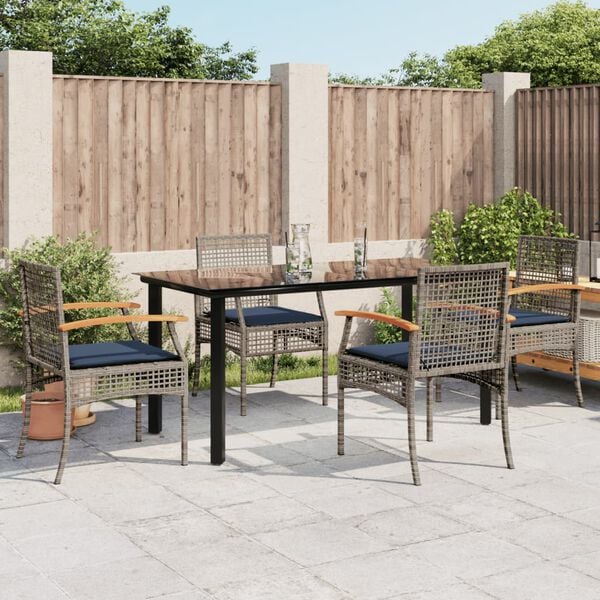 vidaXL 5 Piece Garden Dining Set with Cushions Grey Poly Rattan