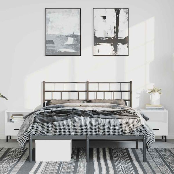 vidaXL Metal Bed Frame without Mattress with Headboard Black 150x200cm
