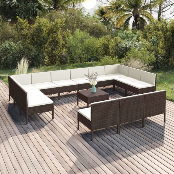 vidaXL 14 Piece Garden Lounge Set with Cushions Poly Rattan Brown