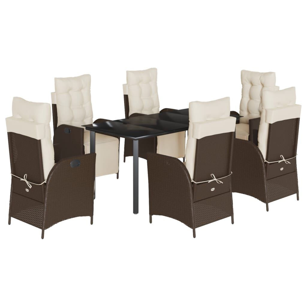 vidaXL 7 Piece Garden Dining Set with Cushions Brown Poly Rattan