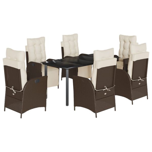 vidaXL 7 Piece Garden Dining Set with Cushions Brown Poly Rattan