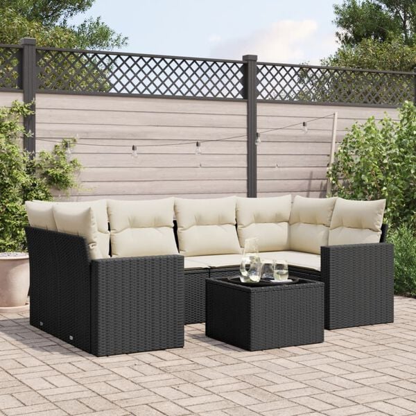 vidaXL 7 Piece Garden Sofa Set with Cushions Black Poly Rattan