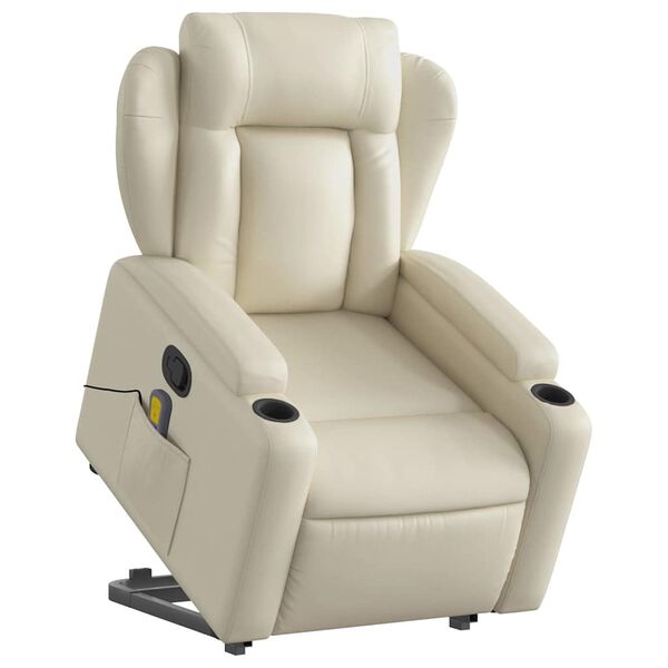 vidaXL Stand up Massage Recliner Chair Cream Faux Leather