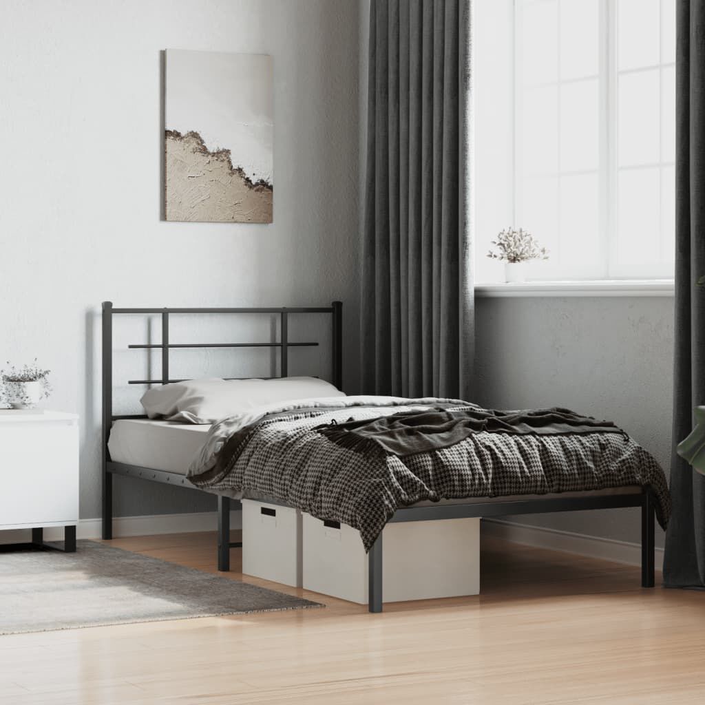 vidaXL Metal Bed Frame without Mattress with Headboard Black 100x200cm
