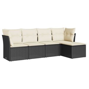vidaXL 5 Piece Garden Sofa Set with Cushions Black Poly Rattan