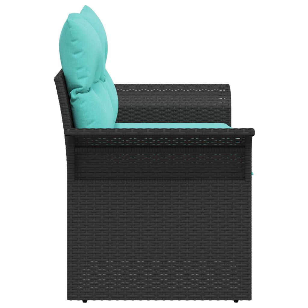 vidaXL 2-Seater Garden Sofa with Storage&Cushions Black Poly Rattan