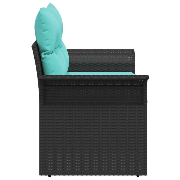 vidaXL 2-Seater Garden Sofa with Storage&Cushions Black Poly Rattan