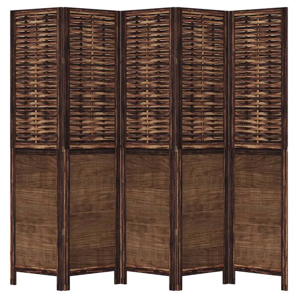 vidaXL Room Divider 5 Panels Dark Brown Solid Wood Paulownia