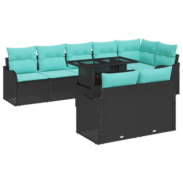 vidaXL 9 Piece Garden Sofa Set with Cushions Black Poly Rattan