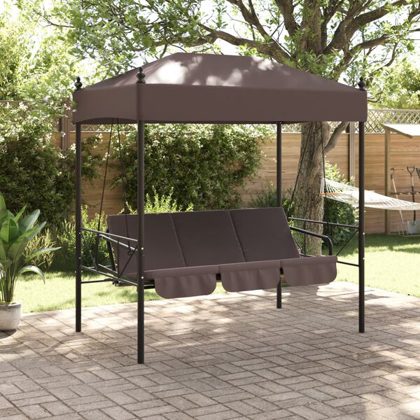 vidaXL Garden Swing Bench with Canopy Coffee Brown&nbsp;Steel