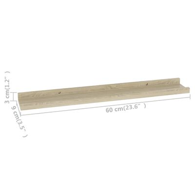 vidaXL Wall Shelves 2 pcs Sonoma Oak 60x9x3 cm