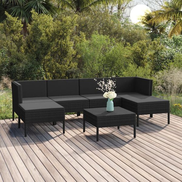 vidaXL 7 Piece Garden Lounge Set with Cushions Poly Rattan Black