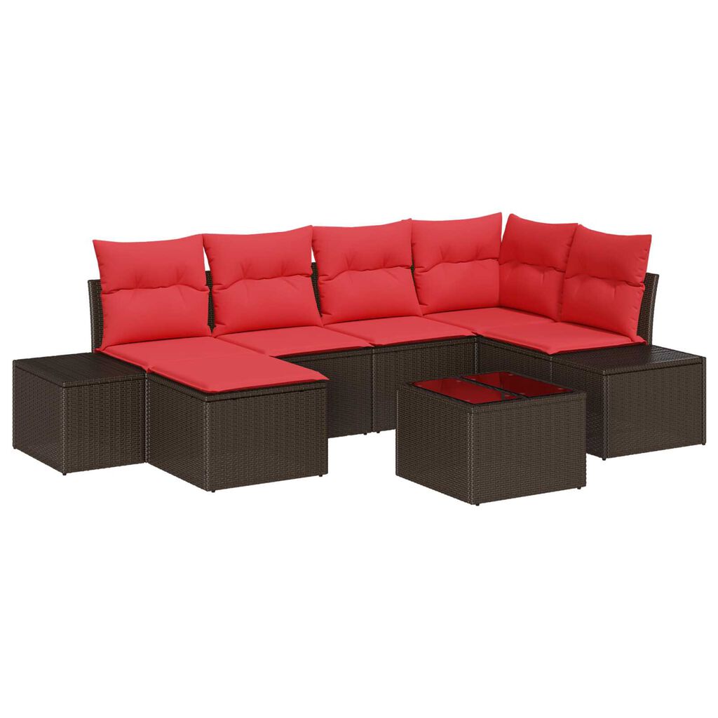 vidaXL 7 Piece Garden Sofa Set with Cushions Brown Poly Rattan