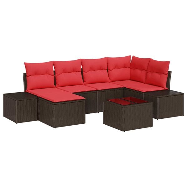 vidaXL 7 Piece Garden Sofa Set with Cushions Brown Poly Rattan