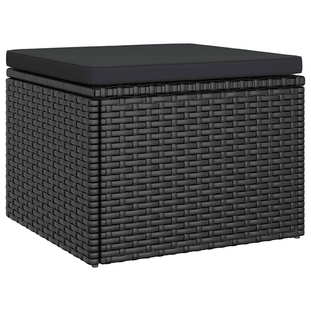 vidaXL 3-Seater Garden Sofa with Roof and Footstool Black Poly Rattan