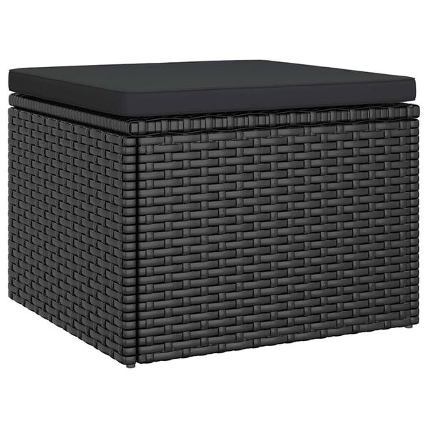 vidaXL 3-Seater Garden Sofa with Roof and Footstool Black Poly Rattan
