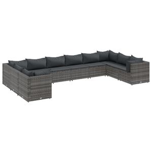 vidaXL 10 Piece Garden Lounge Set with Cushions Grey Poly Rattan
