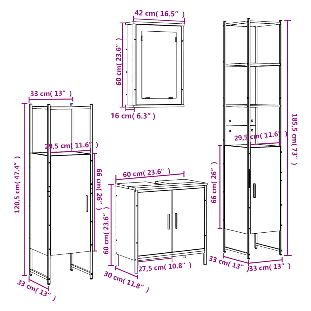 vidaXL 4 Piece Bathroom Furniture Set Smoked Oak Engineered Wood