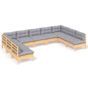 vidaXL 9 Piece Garden Lounge Set with Grey Cushions Solid Pinewood
