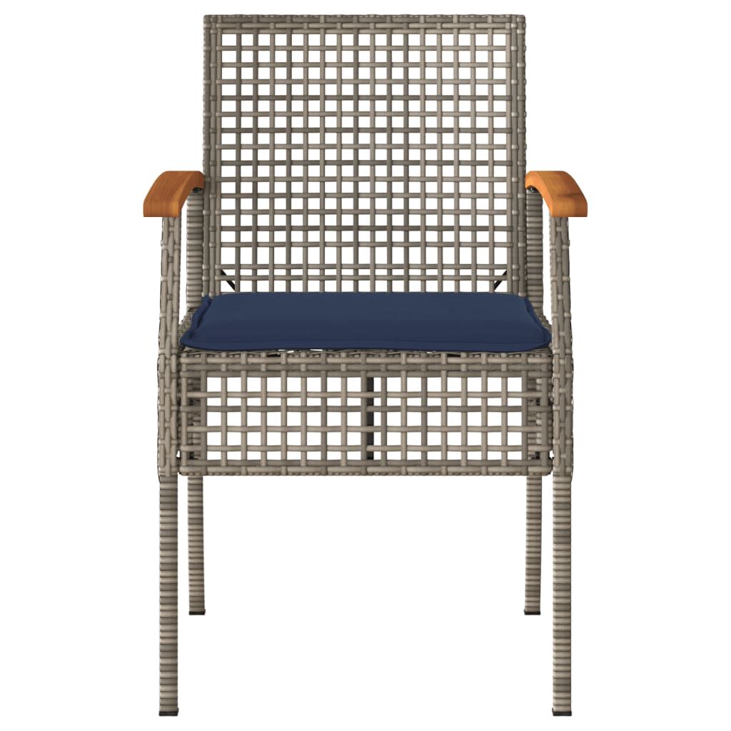 vidaXL 3 Piece Bistro Set with Cushions Grey Poly Rattan Acacia Wood