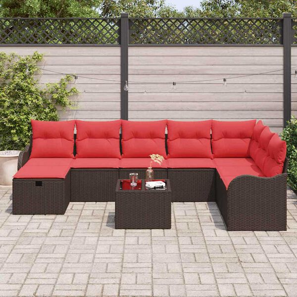 vidaXL Garden Sofa Set 9 pcs Brown and red 287.5 x 177.5 x 85 cm