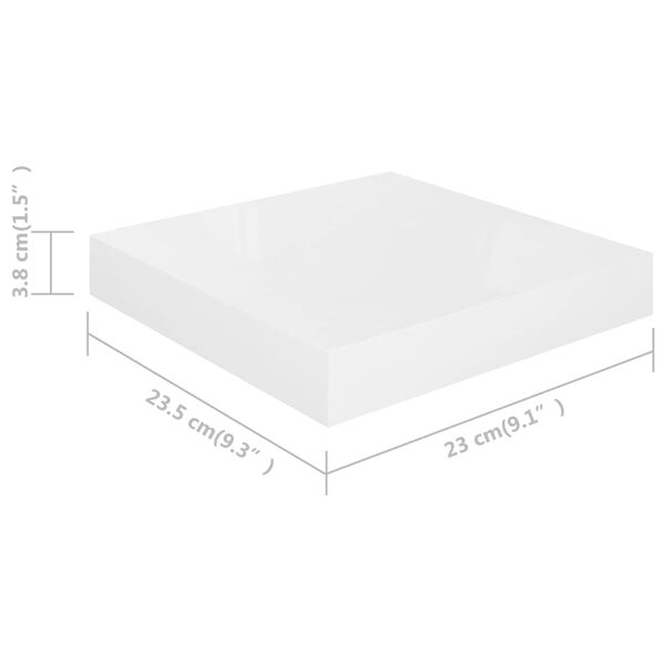 vidaXL Floating Wall Shelves 2 pcs High Gloss White 23x23.5x3.8 cm MDF