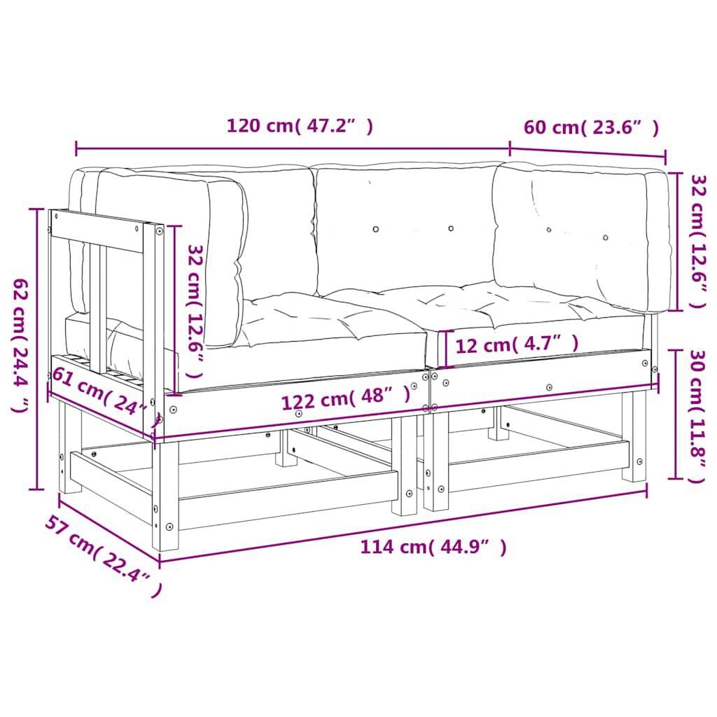 vidaXL Corner Sofas with Cushions 2 pcs White Solid Wood Pine