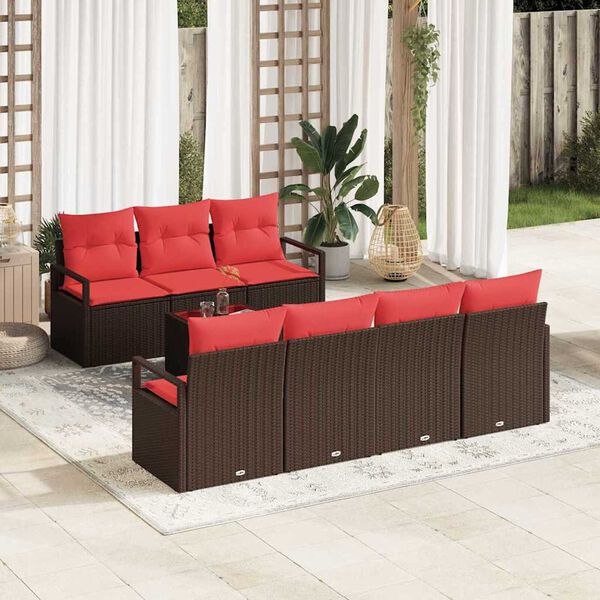 vidaXL Sofa Set 8 pcs Brown and Red Poly Rattan