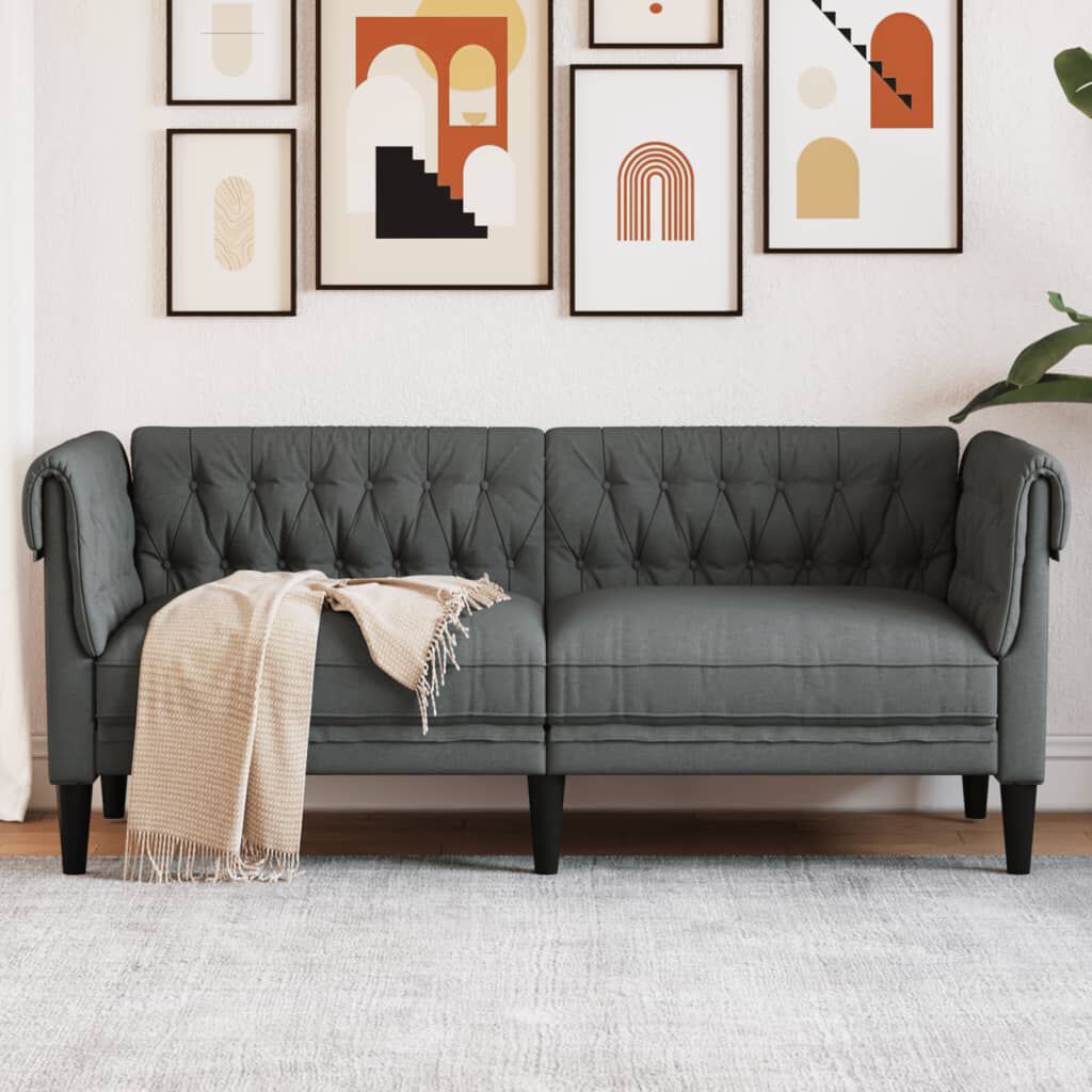 vidaXL Chesterfield Sofa 2-Seater Dark Grey Fabric