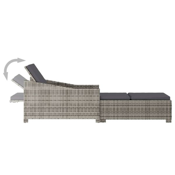 vidaXL Sun Lounger with Dark Grey Cushion Poly Rattan Grey