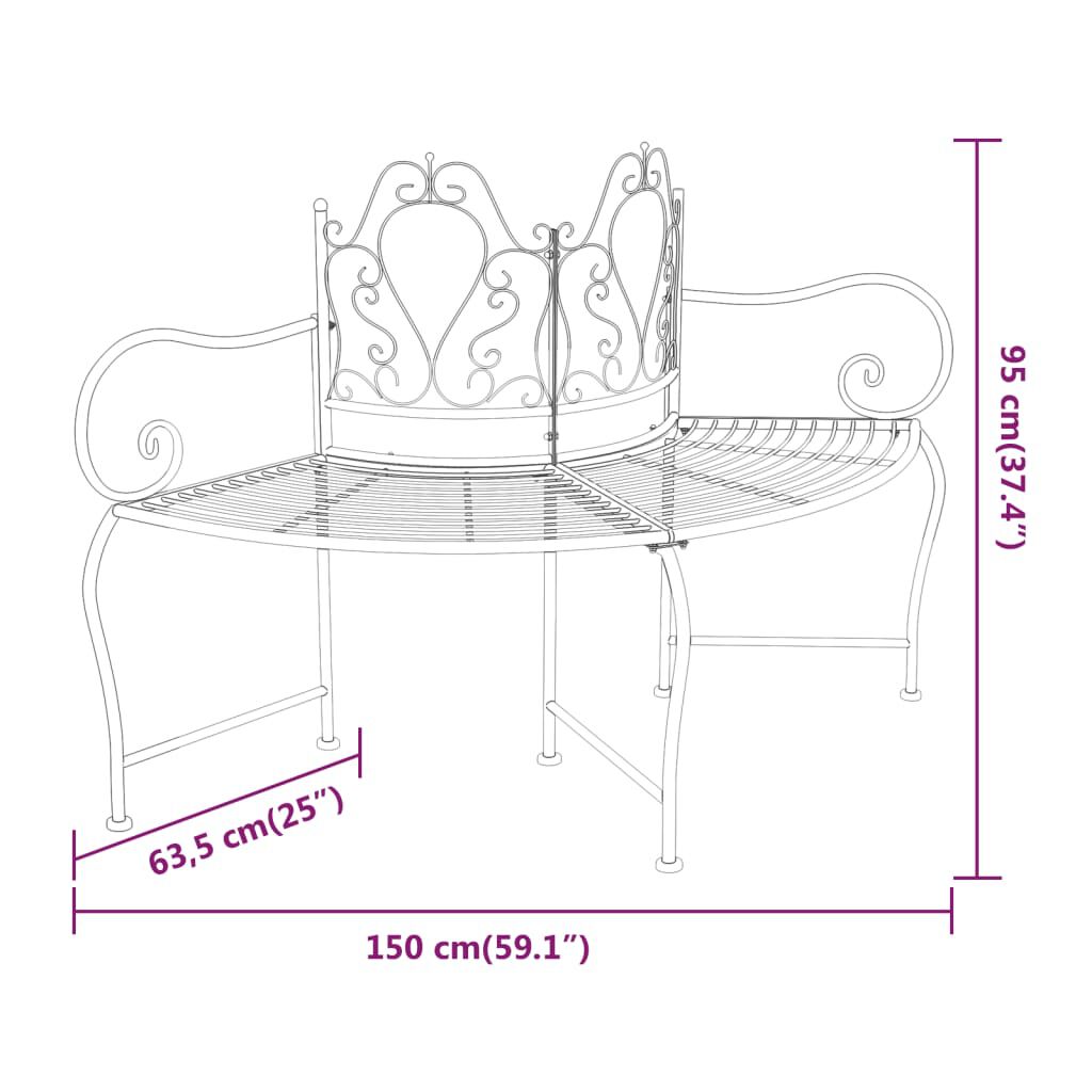 vidaXL Tree Bench 150 cm Black Steel