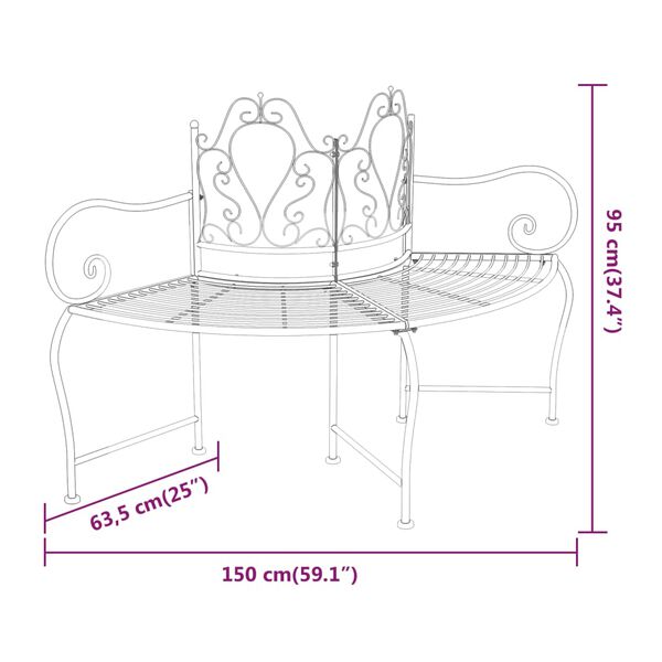 vidaXL Tree Bench 150 cm Black Steel
