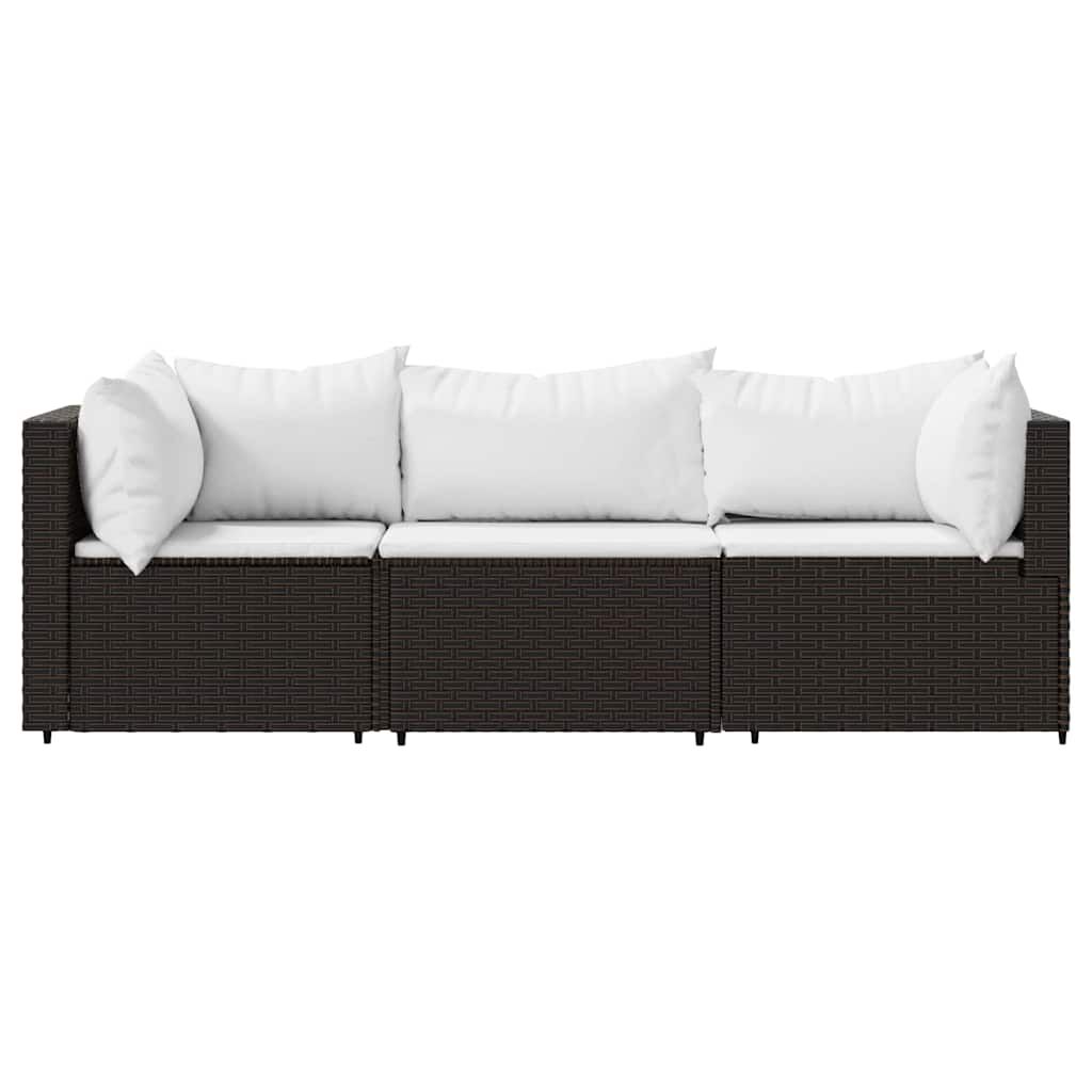 vidaXL 3 Piece Garden Lounge Set with Cushions Brown Poly Rattan