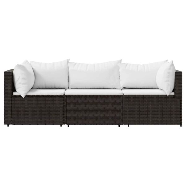 vidaXL 3 Piece Garden Lounge Set with Cushions Brown Poly Rattan