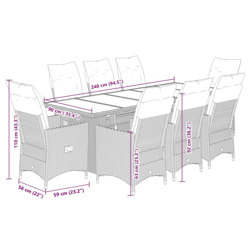 vidaXL 11 Piece Garden Bistro Set with Cushions Black Poly Rattan