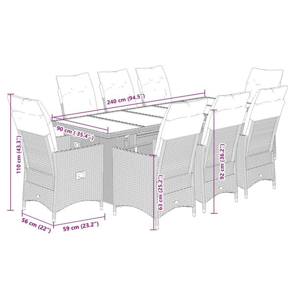 vidaXL 11 Piece Garden Bistro Set with Cushions Black Poly Rattan