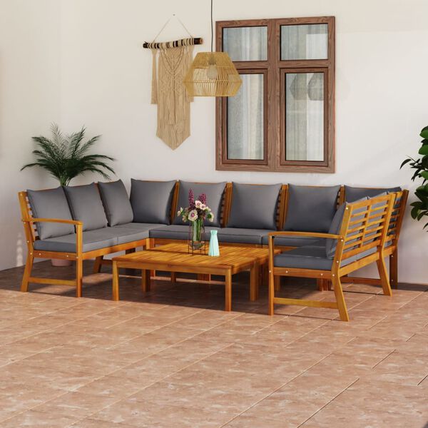 vidaXL 9 Piece Garden Lounge Set with Cushion Solid Acacia Wood