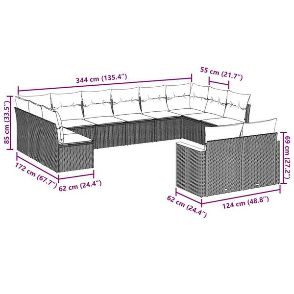 vidaXL 12 Piece Garden Sofa Set with Cushions Black Poly Rattan